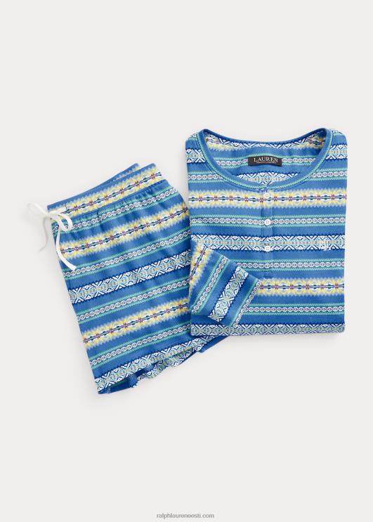 Ralph Lauren naised fair isle jersey boxer pidžaama komplekt PR0V9577 sinine trükk