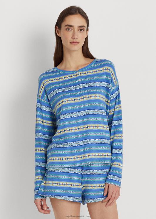 Ralph Lauren naised fair isle jersey boxer pidžaama komplekt PR0V9577 sinine trükk