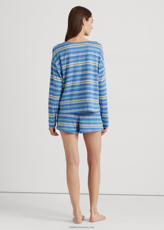 Ralph Lauren naised fair isle jersey boxer pidžaama komplekt PR0V9577 sinine trükk