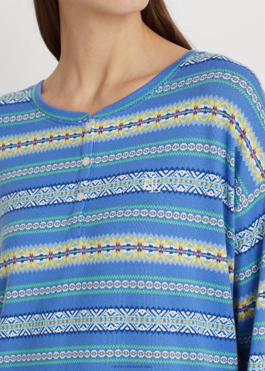 Ralph Lauren naised fair isle jersey boxer pidžaama komplekt PR0V9577 sinine trükk