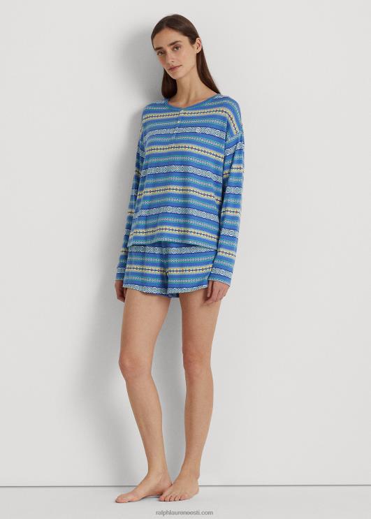 Ralph Lauren naised fair isle jersey boxer pidžaama komplekt PR0V9577 sinine trükk