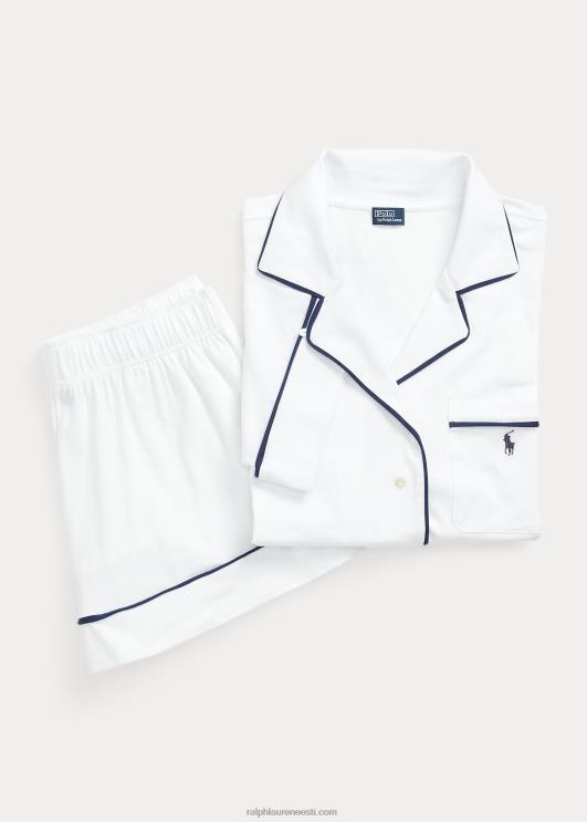 Ralph Lauren naised lühikeste varrukatega jersey pidžaamakomplekt PR0V3006 valge pilv