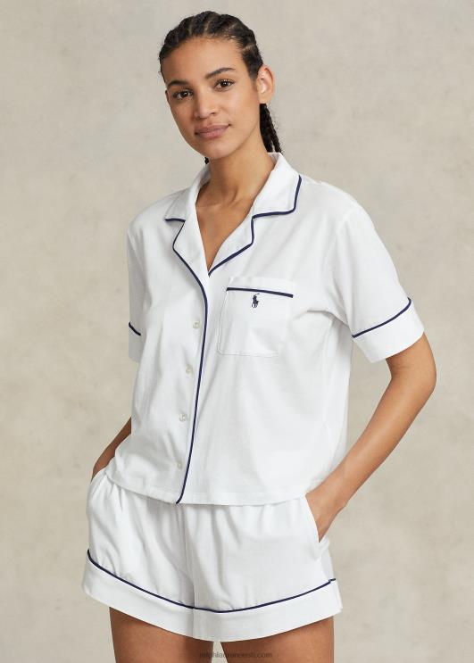Ralph Lauren naised lühikeste varrukatega jersey pidžaamakomplekt PR0V3006 valge pilv