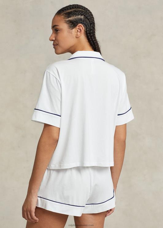 Ralph Lauren naised lühikeste varrukatega jersey pidžaamakomplekt PR0V3006 valge pilv