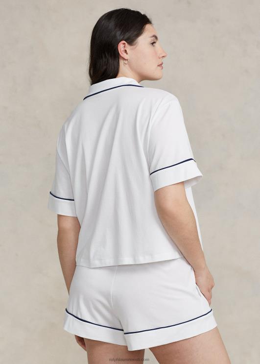 Ralph Lauren naised lühikeste varrukatega jersey pidžaamakomplekt PR0V3006 valge pilv