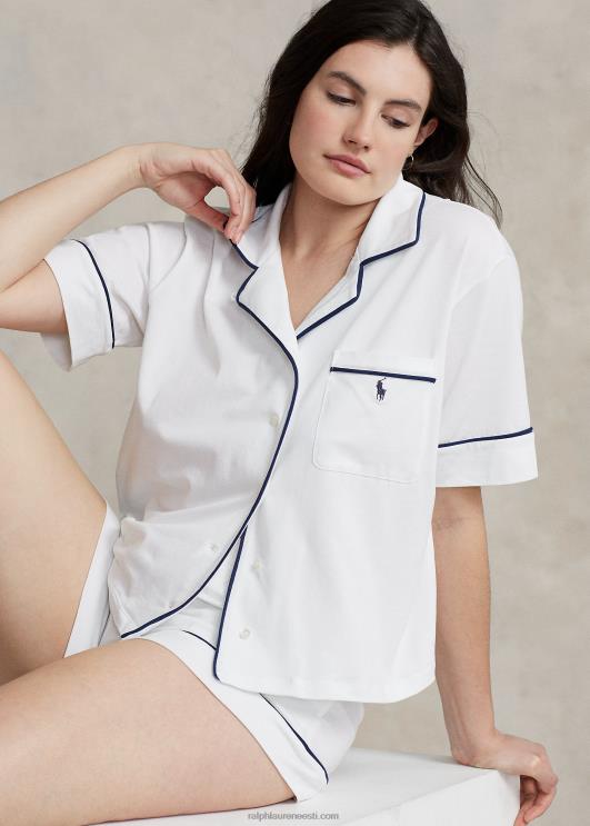 Ralph Lauren naised lühikeste varrukatega jersey pidžaamakomplekt PR0V3006 valge pilv