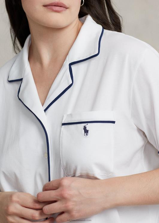 Ralph Lauren naised lühikeste varrukatega jersey pidžaamakomplekt PR0V3006 valge pilv