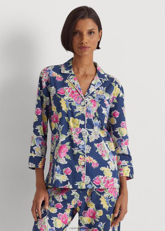 Ralph Lauren naised lilleline puuvillasegu muru capri magamiskomplekt PR0V4839 mereväe trükk