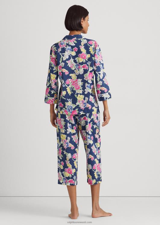 Ralph Lauren naised lilleline puuvillasegu muru capri magamiskomplekt PR0V4839 mereväe trükk
