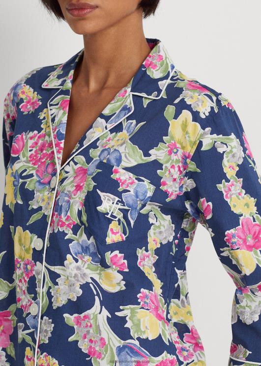 Ralph Lauren naised lilleline puuvillasegu muru capri magamiskomplekt PR0V4839 mereväe trükk