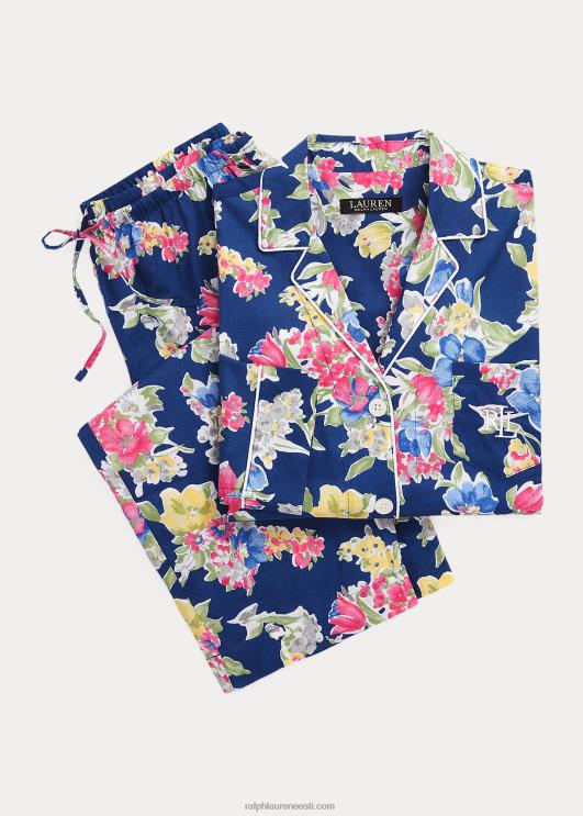 Ralph Lauren naised lilleline puuvillasegu muru capri magamiskomplekt PR0V9414 mereväe trükk