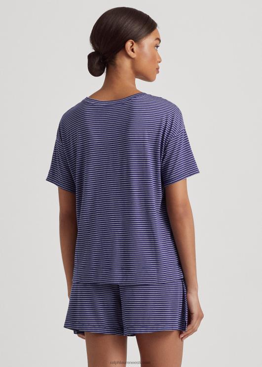 Ralph Lauren naised logoga triibuline jersey boxer pidžaama komplekt PR0V3944 mereväe triip