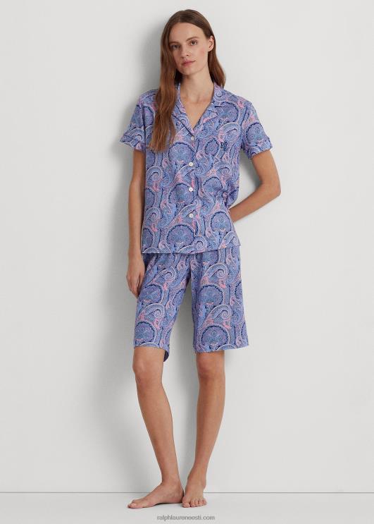 Ralph Lauren naised paisley puuvillasegune jersey magamiskomplekt PR0V3971 sinine paisley