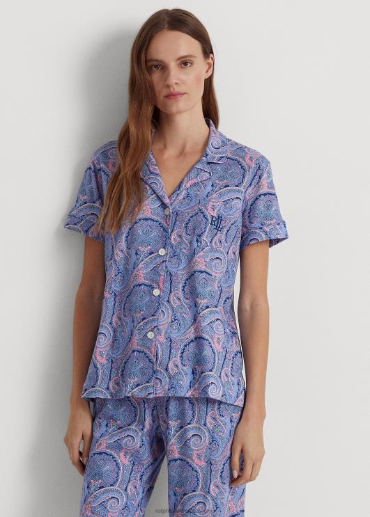 Ralph Lauren naised paisley puuvillasegune jersey magamiskomplekt PR0V3971 sinine paisley