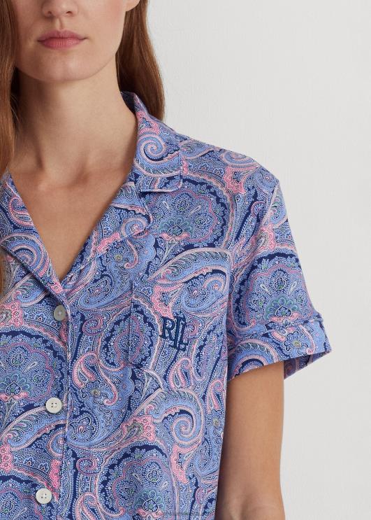 Ralph Lauren naised paisley puuvillasegune jersey magamiskomplekt PR0V3971 sinine paisley