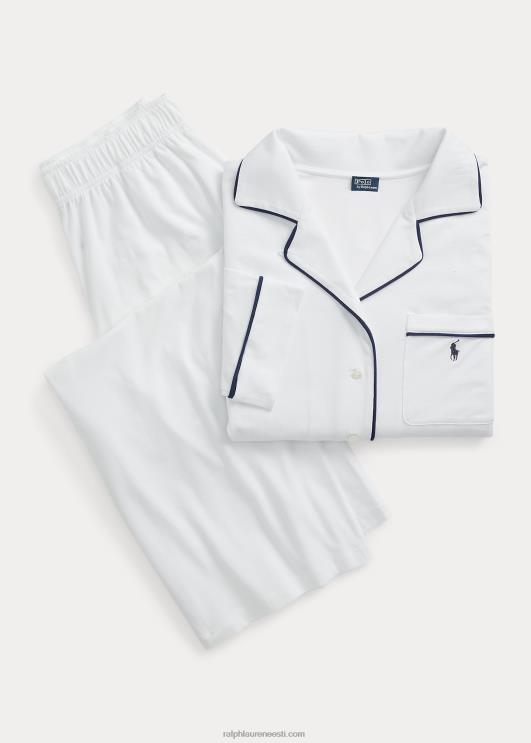 Ralph Lauren naised pikkade varrukatega jersey pidžaamakomplekt PR0V3014 valge pilv