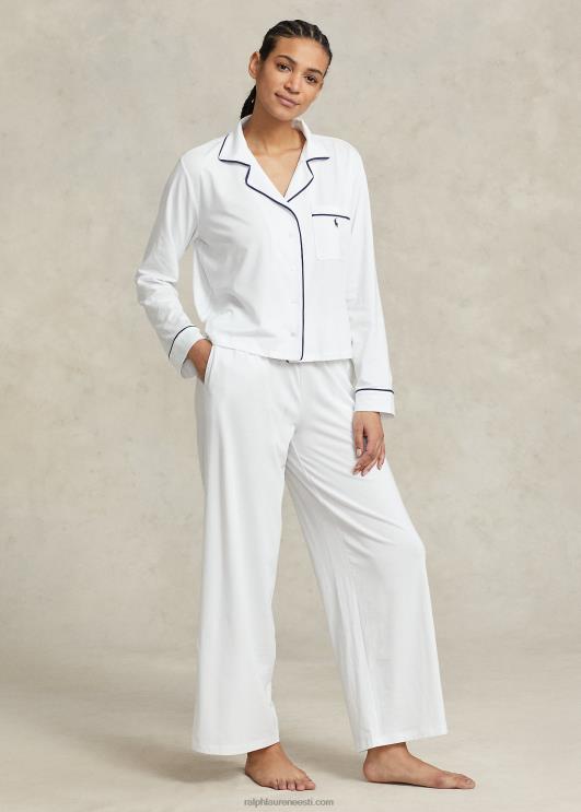 Ralph Lauren naised pikkade varrukatega jersey pidžaamakomplekt PR0V3014 valge pilv