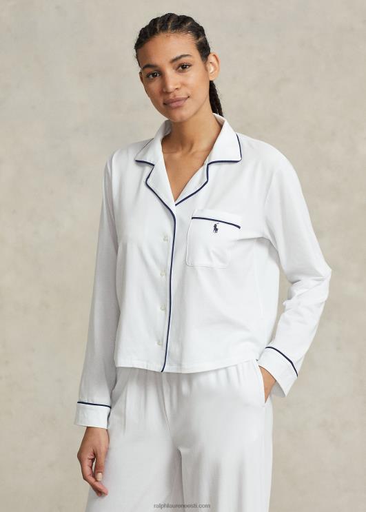 Ralph Lauren naised pikkade varrukatega jersey pidžaamakomplekt PR0V3014 valge pilv
