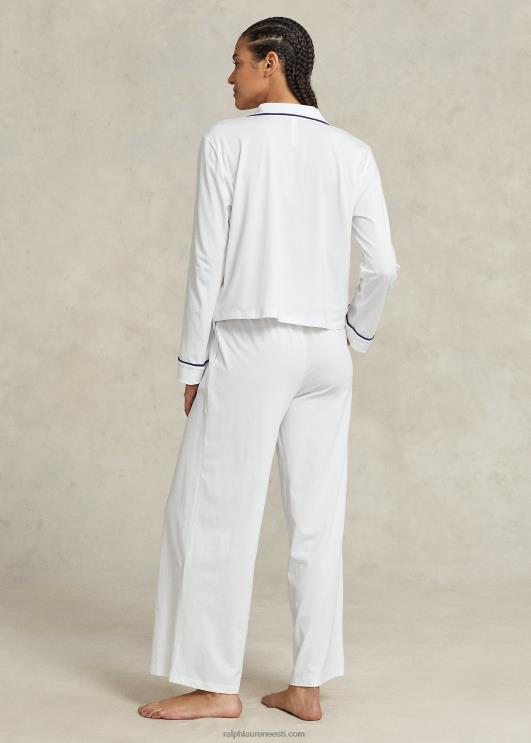 Ralph Lauren naised pikkade varrukatega jersey pidžaamakomplekt PR0V3014 valge pilv