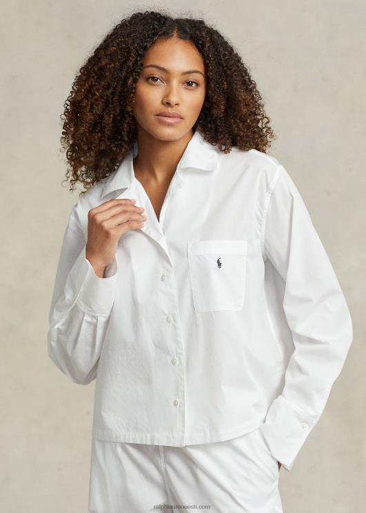 Ralph Lauren naised pikkade varrukatega popliinist pidžaamakomplekt PR0V3013 valge pilv