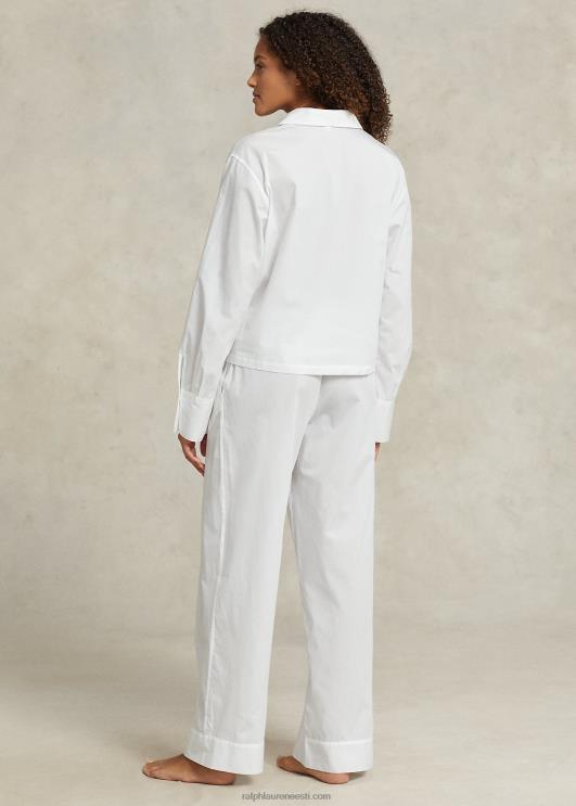 Ralph Lauren naised pikkade varrukatega popliinist pidžaamakomplekt PR0V3013 valge pilv