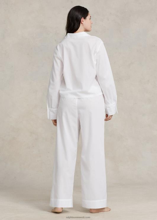 Ralph Lauren naised pikkade varrukatega popliinist pidžaamakomplekt PR0V3013 valge pilv