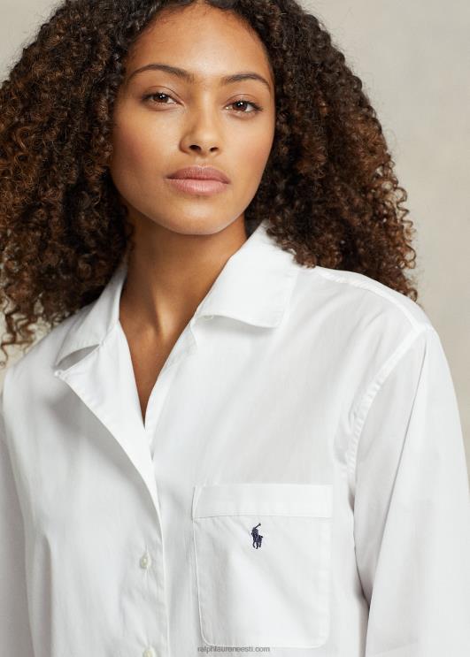 Ralph Lauren naised pikkade varrukatega popliinist pidžaamakomplekt PR0V3013 valge pilv