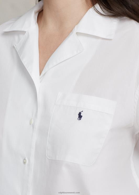 Ralph Lauren naised pikkade varrukatega popliinist pidžaamakomplekt PR0V3013 valge pilv