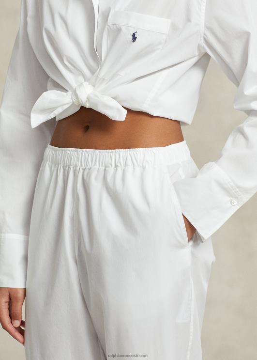Ralph Lauren naised pikkade varrukatega popliinist pidžaamakomplekt PR0V3013 valge pilv