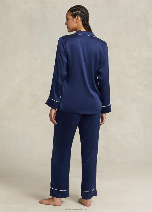 Ralph Lauren naised pikkade varrukatega veniv siidist pidžaamakomplekt PR0V3008 merevägi