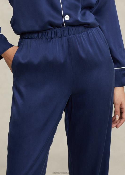 Ralph Lauren naised pikkade varrukatega veniv siidist pidžaamakomplekt PR0V3008 merevägi