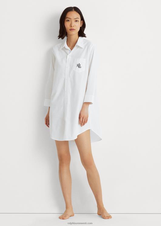 Ralph Lauren naised puuvillane Dobby pidžaamasärk PR0V4260 valge
