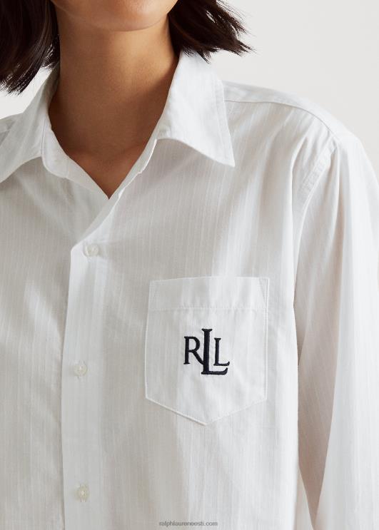 Ralph Lauren naised puuvillane Dobby pidžaamasärk PR0V4260 valge