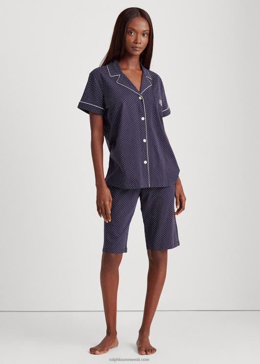 Ralph Lauren naised puuvillane bermuda pj komplekt PR0V4235 mereväe täpp