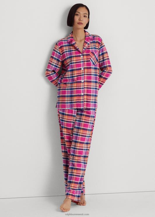 Ralph Lauren naised ruuduline harjatud toimse magamiskomplekt PR0V9584 roosa pleed
