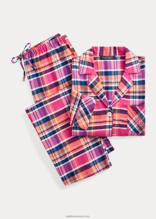 Ralph Lauren naised ruuduline harjatud toimse magamiskomplekt PR0V9584 roosa pleed