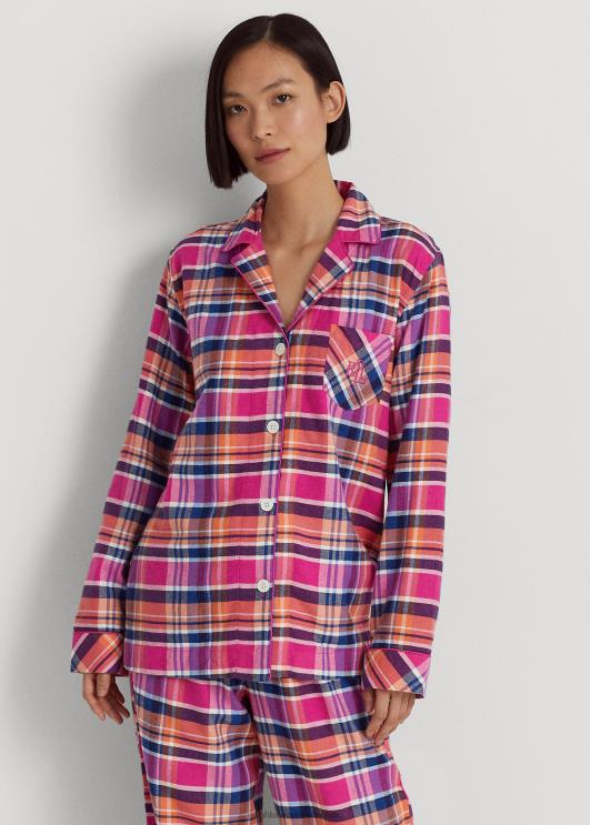 Ralph Lauren naised ruuduline harjatud toimse magamiskomplekt PR0V9584 roosa pleed