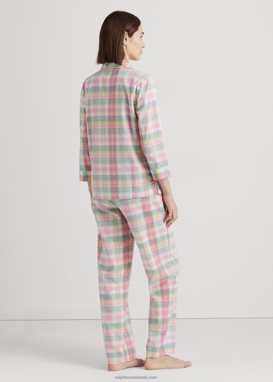 Ralph Lauren naised ruuduline puuvillasegu muru magamiskomplekt PR0V4138 roosa pleed