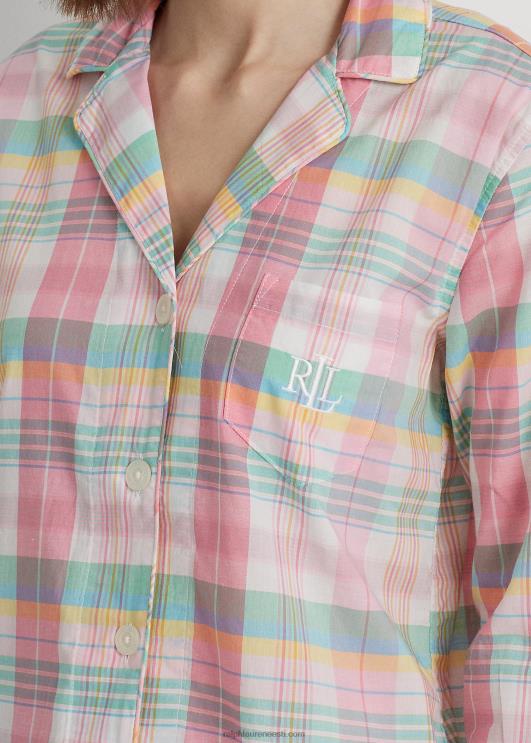 Ralph Lauren naised ruuduline puuvillasegu muru magamiskomplekt PR0V4138 roosa pleed