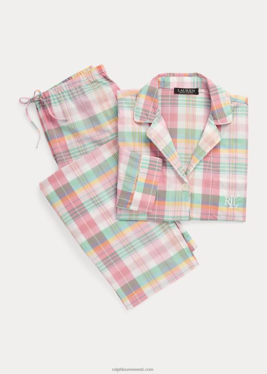 Ralph Lauren naised ruuduline puuvillasegu muru magamiskomplekt PR0V4464 roosa pleed