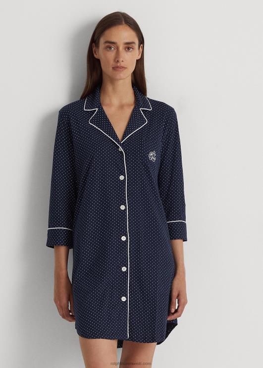 Ralph Lauren naised täpiline puuvillane magamissärk PR0V4229 mereväe täpp