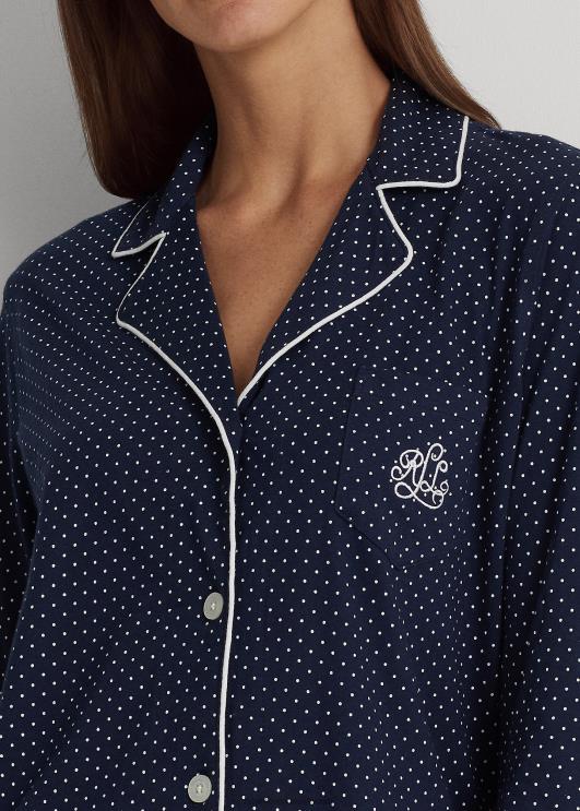 Ralph Lauren naised täpiline puuvillane magamissärk PR0V4229 mereväe täpp