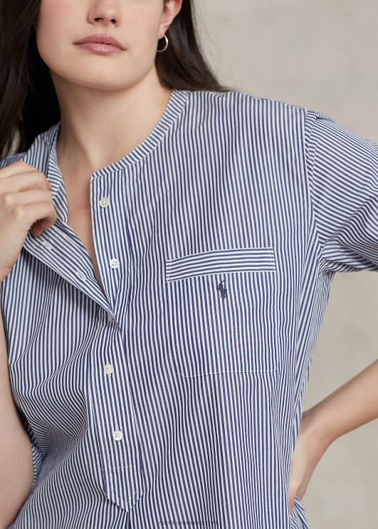 Ralph Lauren naised triibuline popliinist magamissärk PR0V3017 mereväe triibud