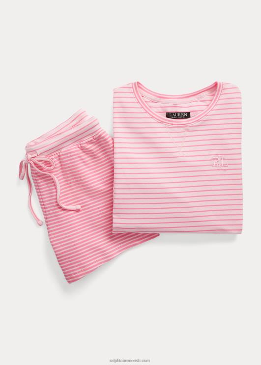 Ralph Lauren naised triibuline prantsuse froteebokseri pidžaamakomplekt PR0V9445 roosa triip