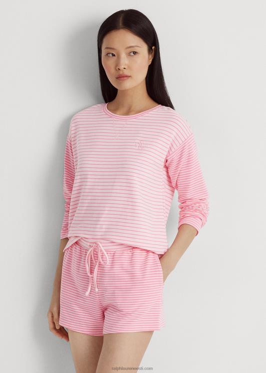 Ralph Lauren naised triibuline prantsuse froteebokseri pidžaamakomplekt PR0V9445 roosa triip
