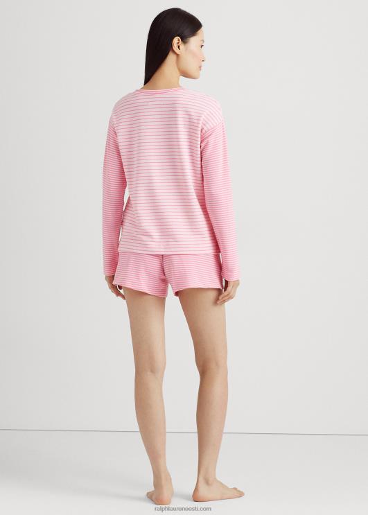 Ralph Lauren naised triibuline prantsuse froteebokseri pidžaamakomplekt PR0V9445 roosa triip