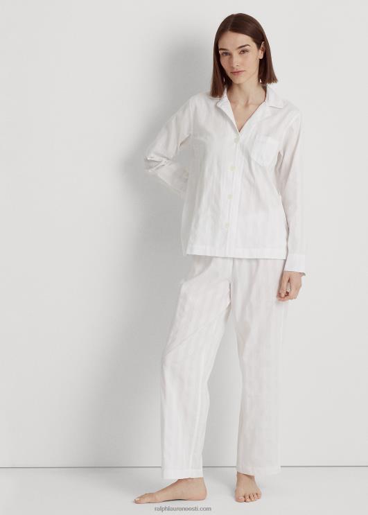 Ralph Lauren naised triibuline puuvillane žakaarmaitseline magamiskomplekt PR0V4139 valge