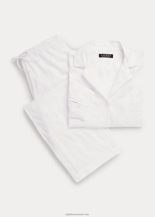 Ralph Lauren naised triibuline puuvillane žakaarmaitseline magamiskomplekt PR0V4139 valge