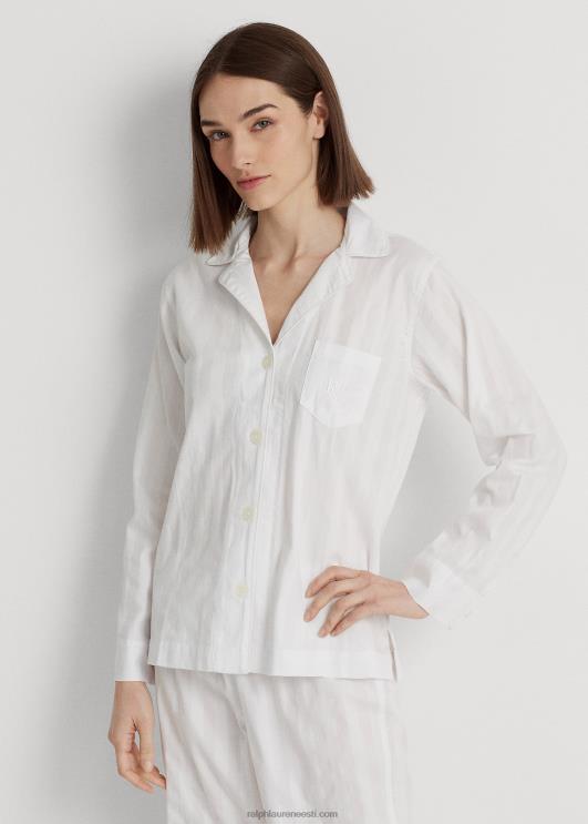 Ralph Lauren naised triibuline puuvillane žakaarmaitseline magamiskomplekt PR0V4139 valge