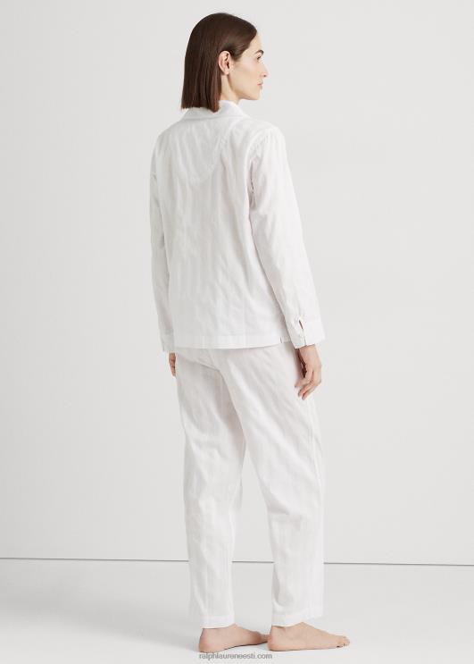 Ralph Lauren naised triibuline puuvillane žakaarmaitseline magamiskomplekt PR0V4139 valge